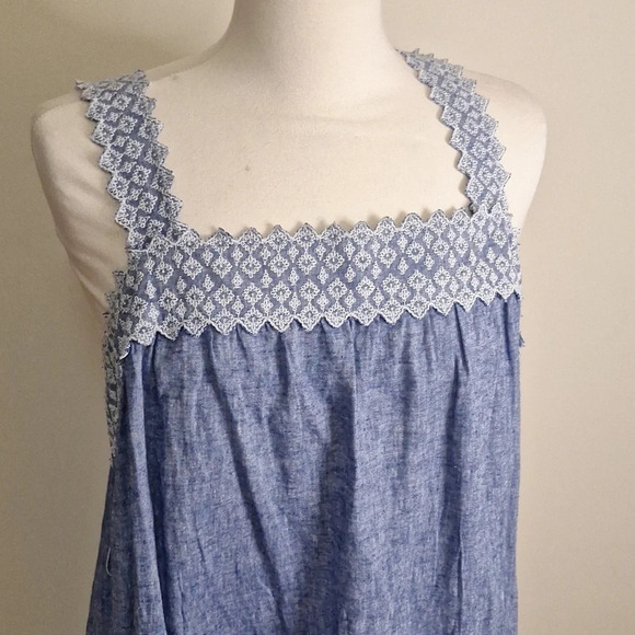 Isabel Maternity chambrey embrodery woven tank dress missing belt SZ L - Picture 4 of 8